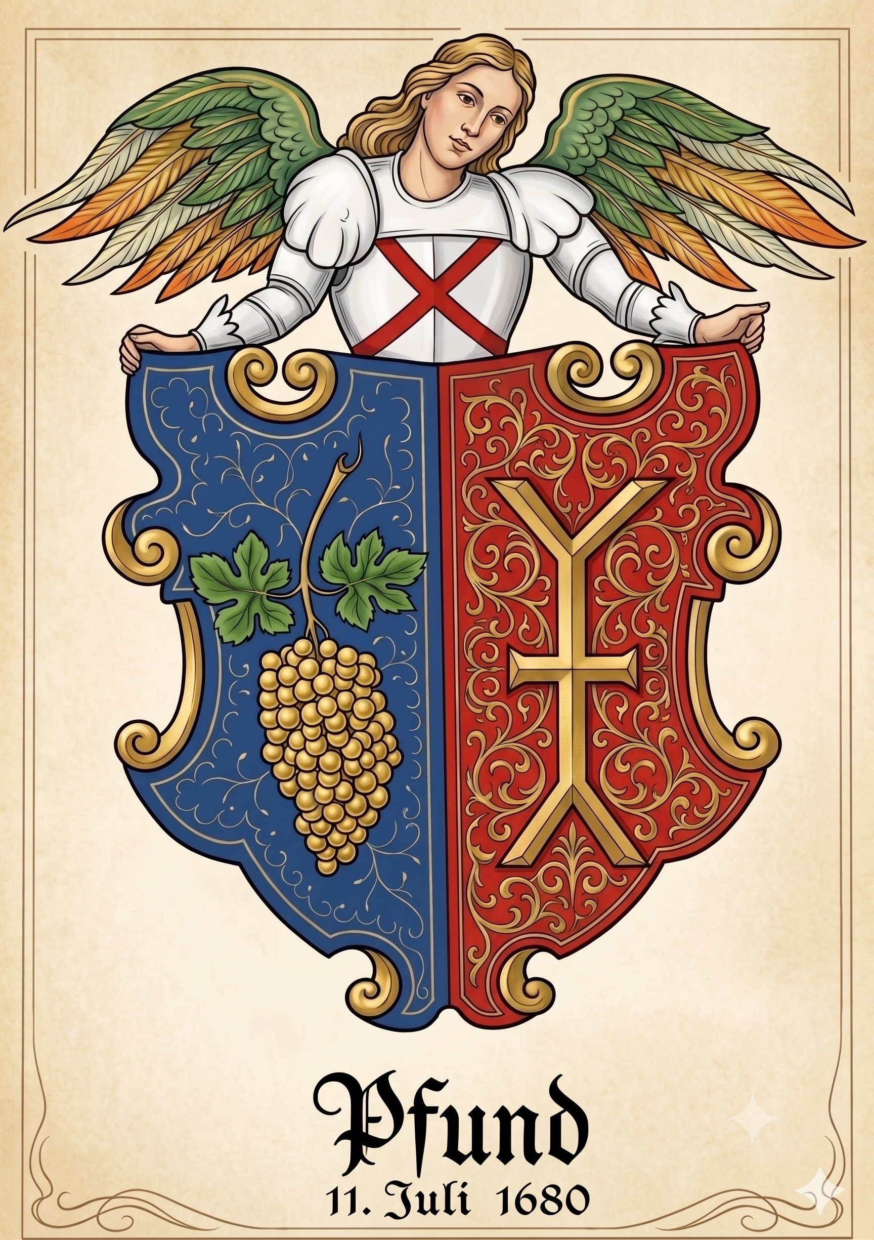 Originales Pfund Familienwappen von 1680